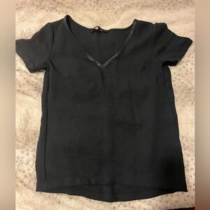 Maje Black Short Sleeve V-Neck Top